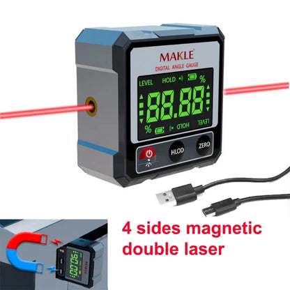 Magnetic digital laser angle finder for precise angle measurement, leveling, and alignment.