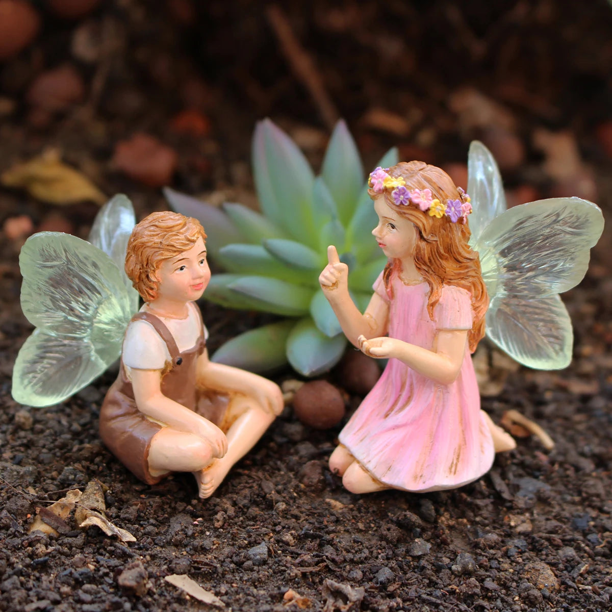 2PCS Cute Whispering Fairy Garden Resin Ornaments