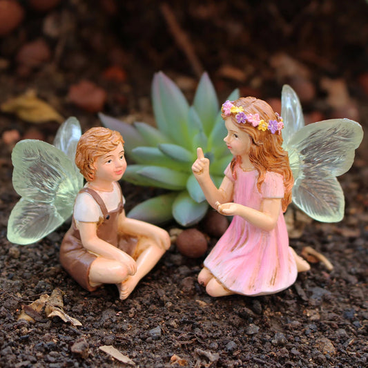 2PCS Cute Whispering Fairy Garden Resin Ornaments