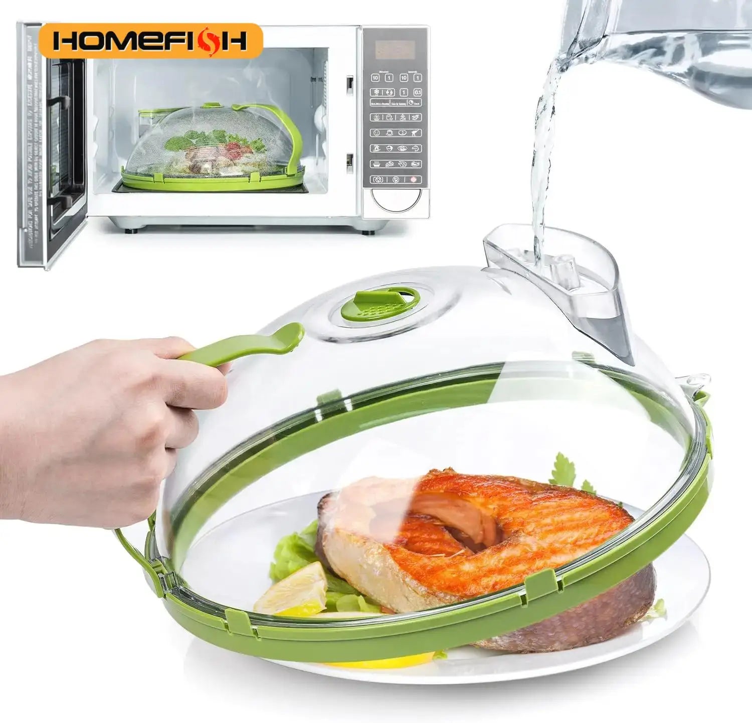 Microwave Splatter Cover With Water Steamer for preventing food splashes while steaming and reheating meals in the microwave.