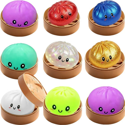 Dumpling Squishy Stress Ball – Soft Rebound Sensory Fidget Toy with Steamer Box - OneClickSmart