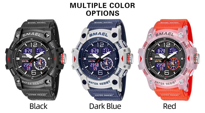 SMAEL Men’s Military Sport Digital Watch – Waterproof Dual Time LED with Alarm & Stopwatch