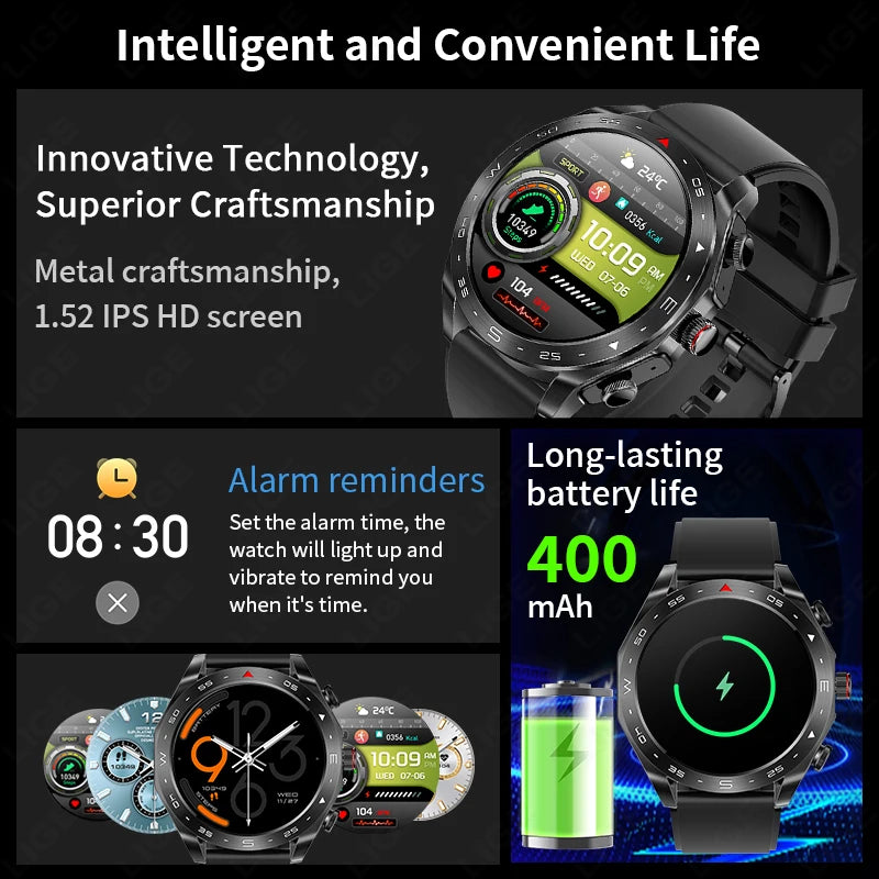 Smartwatch with features highlighted on a dark background