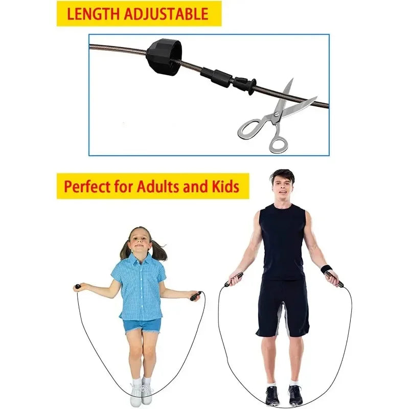 Jump rope with length adjustment feature, suitable for adults and kids.