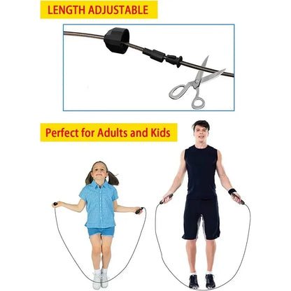 Jump rope with length adjustment feature, suitable for adults and kids.