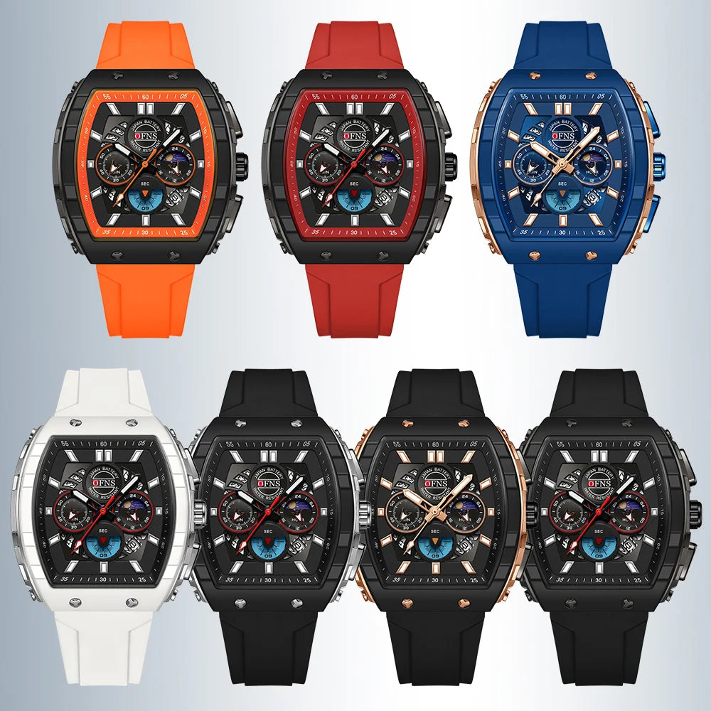 OFNS Men’s Quartz Chronograph Watch – Waterproof Luminous Sports Watch with Silicone Strap