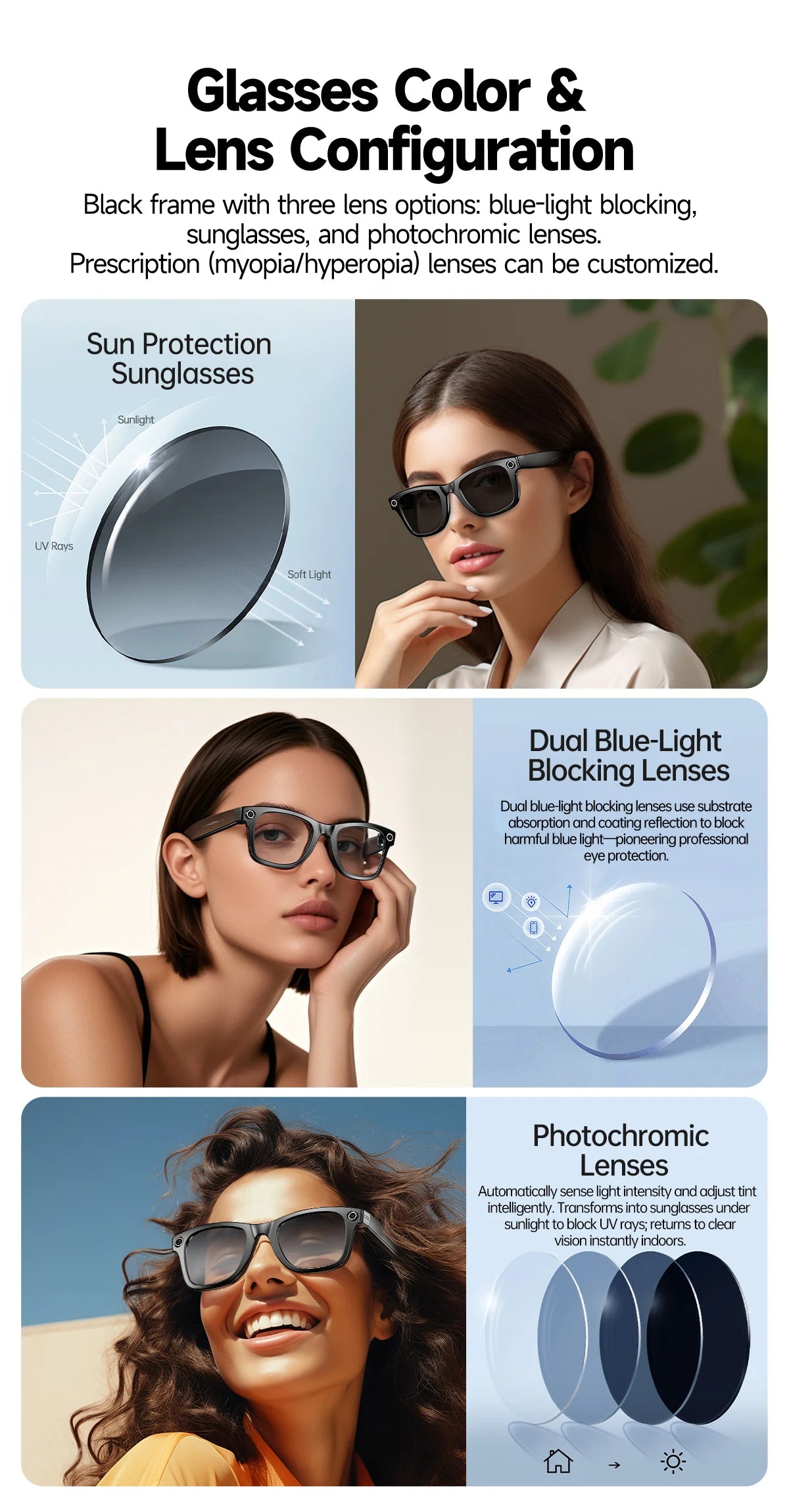 AI Smart Glasses with Camera, Bluetooth & Translation