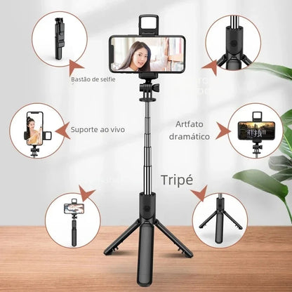 Bluetooth Selfie Stick Tripod with Fill Light – Wireless Remote