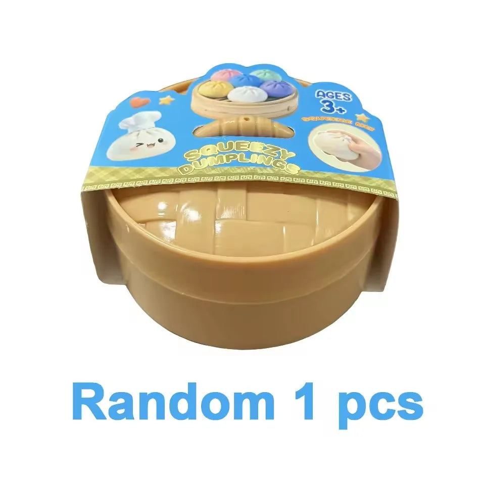 Dumpling Squishy Stress Ball – Soft Rebound Sensory Fidget Toy with Steamer Box - OneClickSmart