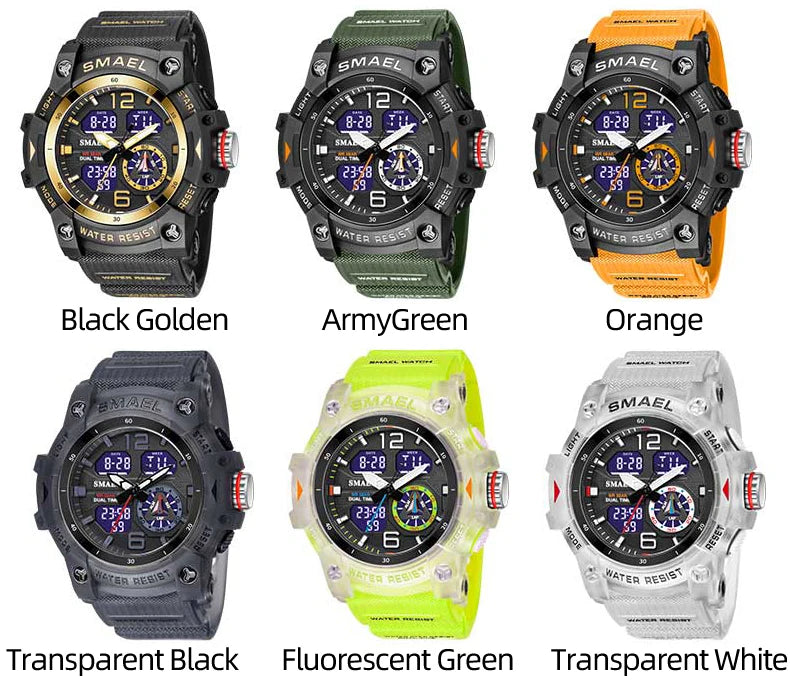 SMAEL Men’s Military Sport Digital Watch – Waterproof Dual Time LED with Alarm & Stopwatch