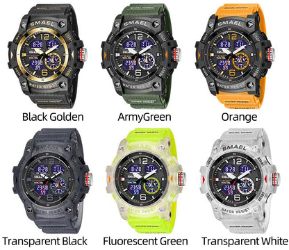 SMAEL Men’s Military Sport Digital Watch – Waterproof Dual Time LED with Alarm & Stopwatch
