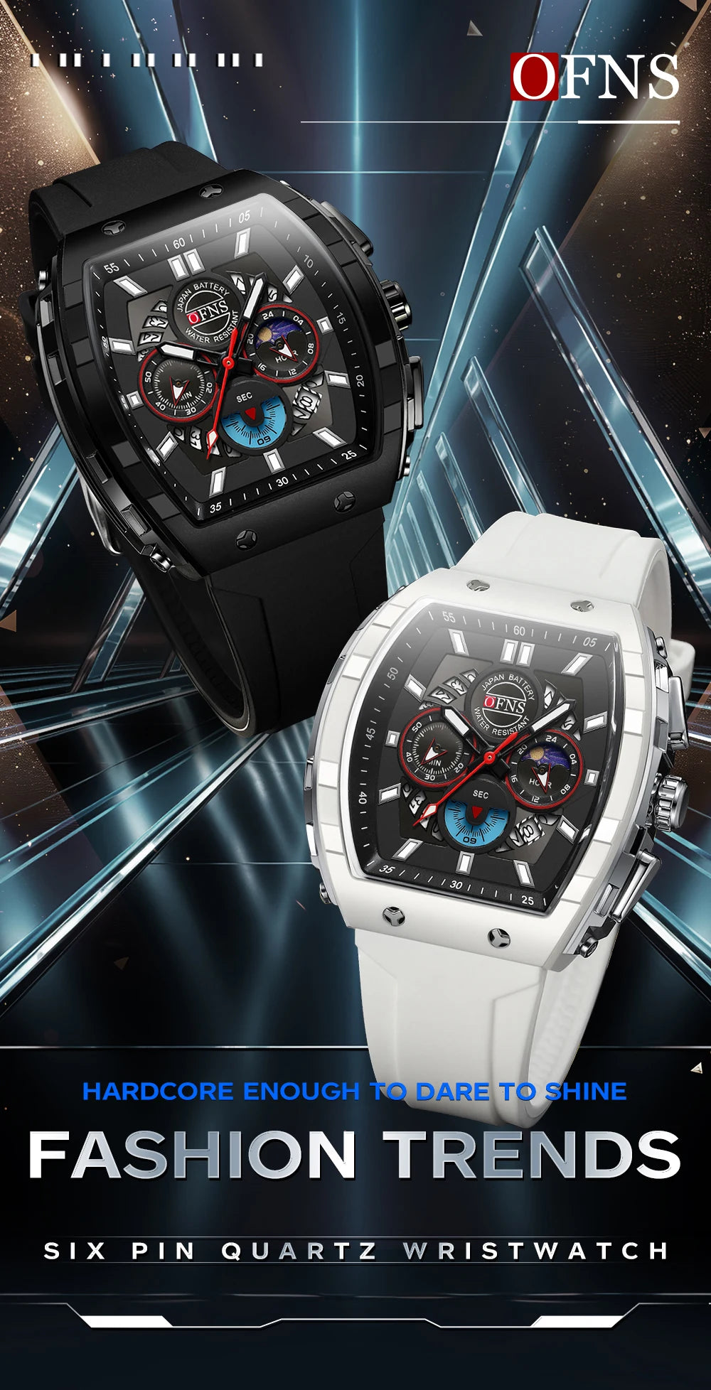 OFNS Men’s Quartz Chronograph Watch – Waterproof Luminous Sports Watch with Silicone Strap