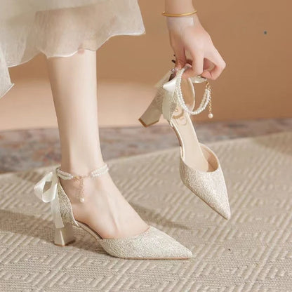 Pearl High Heels for Women – Elegant White Banquet Sandals