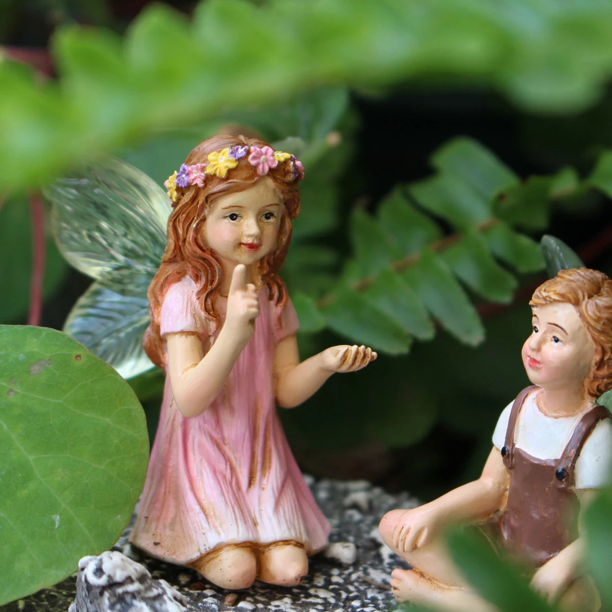 2PCS Cute Whispering Fairy Garden Resin Ornaments