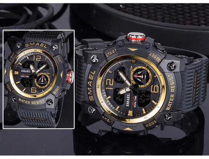 SMAEL Men’s Military Sport Digital Watch – Waterproof Dual Time LED with Alarm & Stopwatch