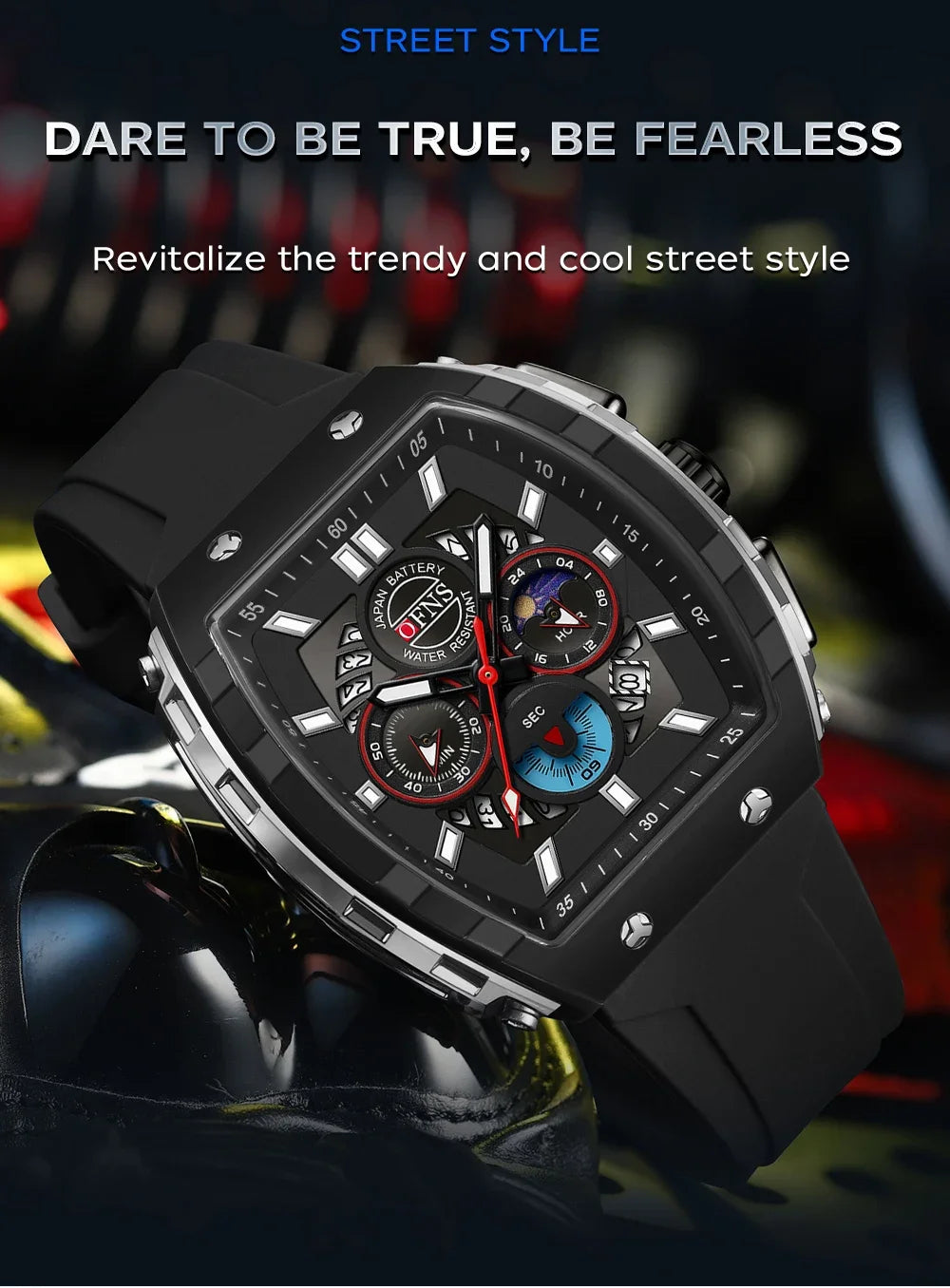 OFNS Men’s Quartz Chronograph Watch – Waterproof Luminous Sports Watch with Silicone Strap