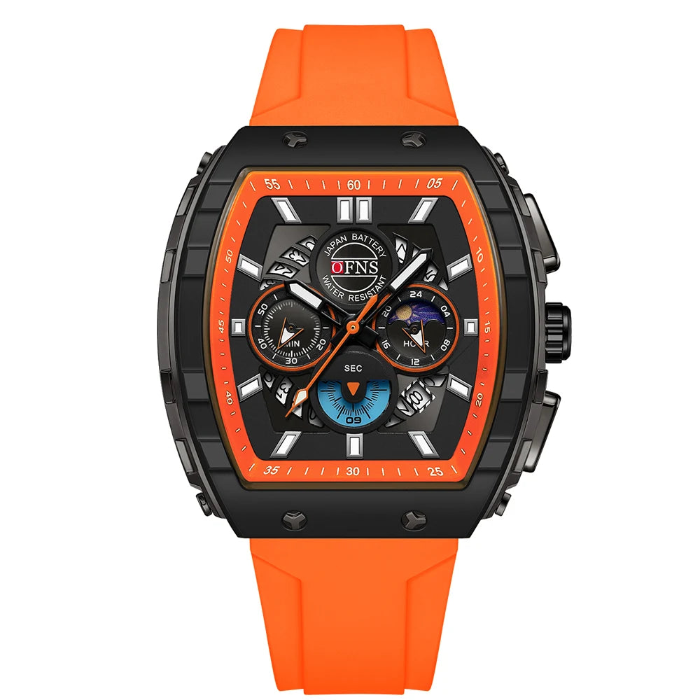 OFNS Men’s Quartz Chronograph Watch – Waterproof Luminous Sports Watch with Silicone Strap