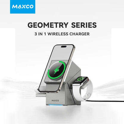 3-in-1 magnetic wireless fast charger for charging smartphone, smartwatch, and earbuds with fast, efficient, and organized charging design.