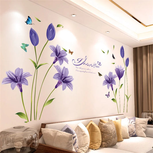 Purple Lavender Flower Butterfly Wall Stickers – Home Decor Decals