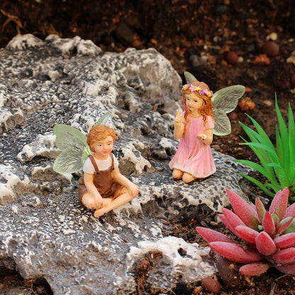 2PCS Cute Whispering Fairy Garden Resin Ornaments