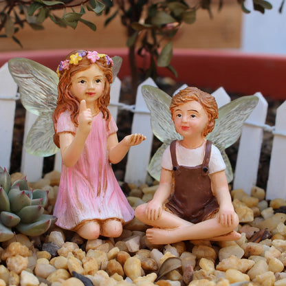 2PCS Cute Whispering Fairy Garden Resin Ornaments