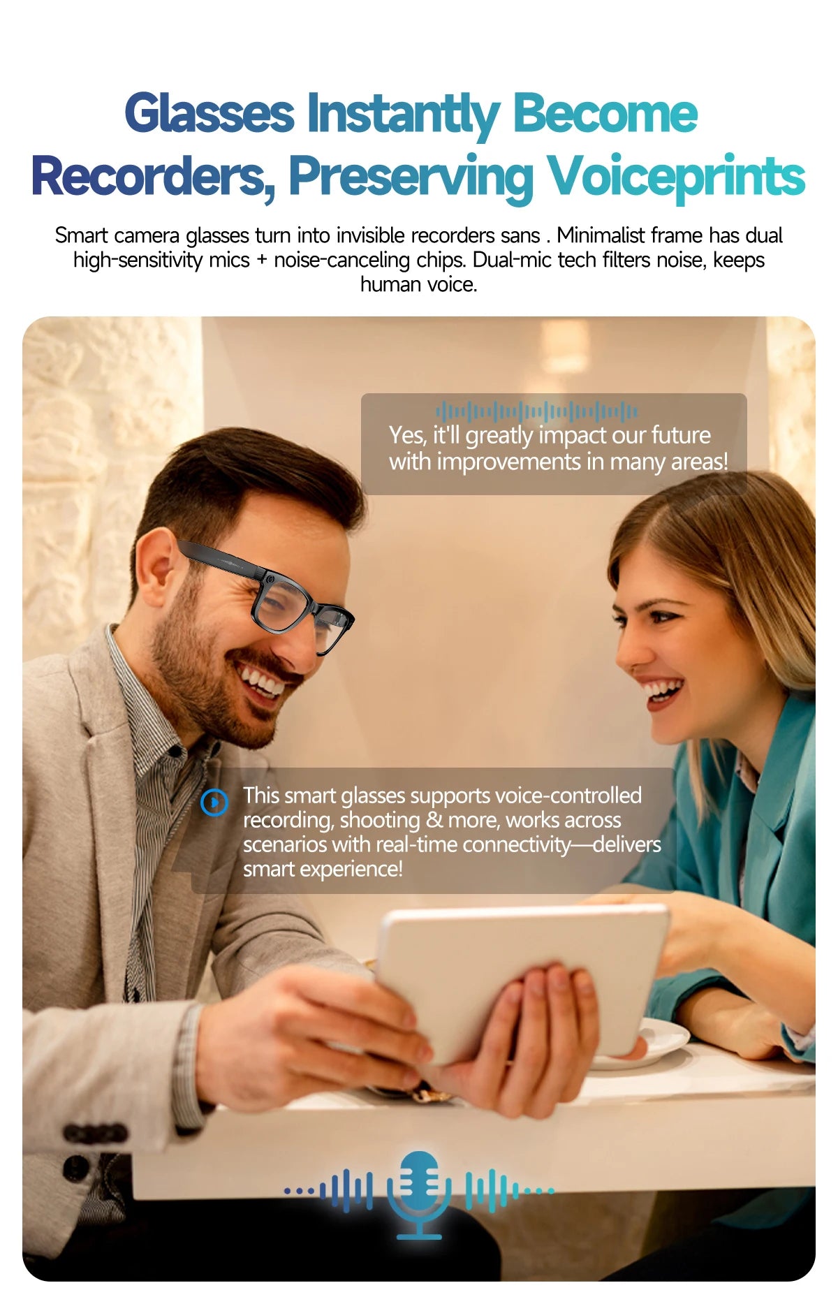 AI Smart Glasses with Camera, Bluetooth & Translation