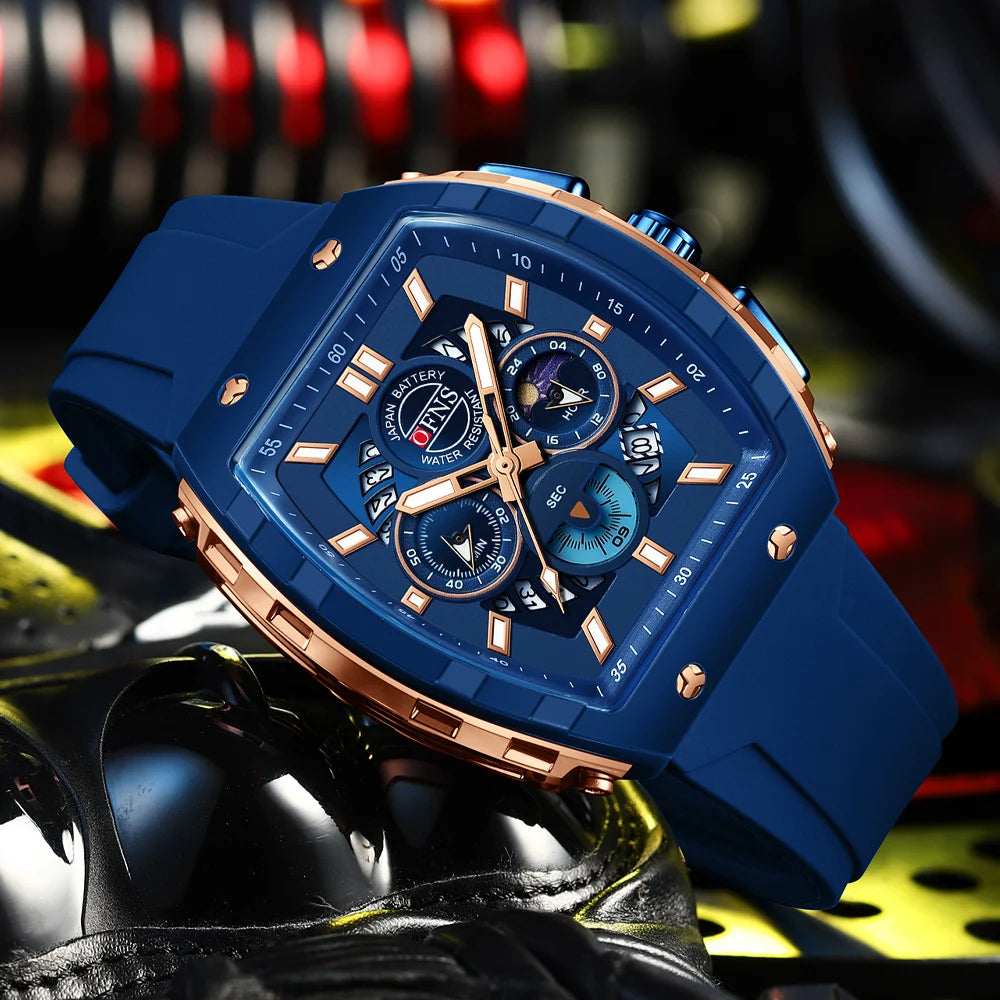 OFNS Men’s Quartz Chronograph Watch – Waterproof Luminous Sports Watch with Silicone Strap