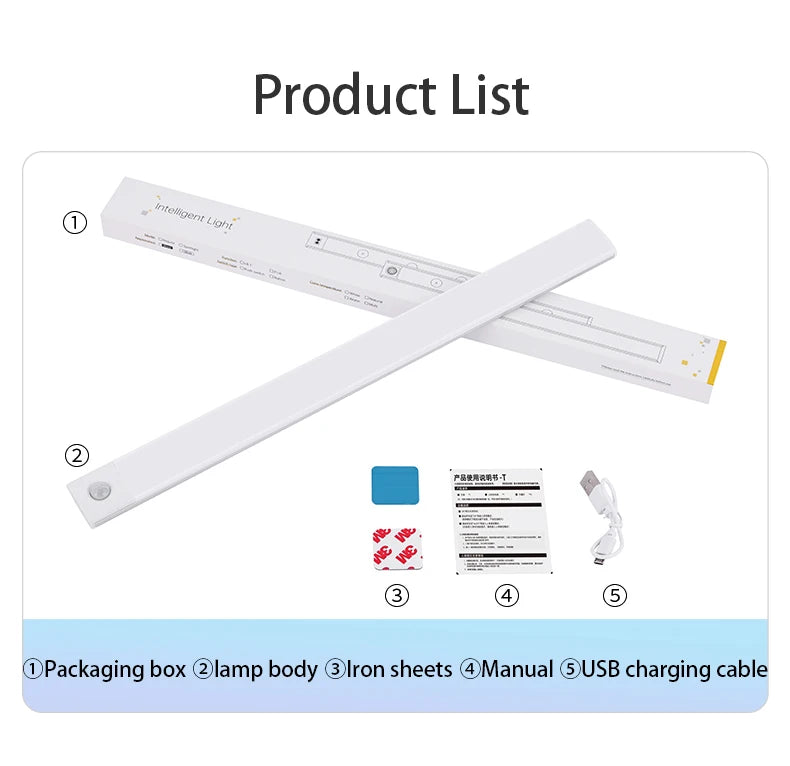 Rechargeable Motion Sensor Cabinet Light – USB-C Magnetic LED Bar for Kitchen, Closet & Stairs