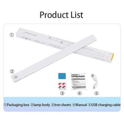 Rechargeable Motion Sensor Cabinet Light – USB-C Magnetic LED Bar for Kitchen, Closet & Stairs