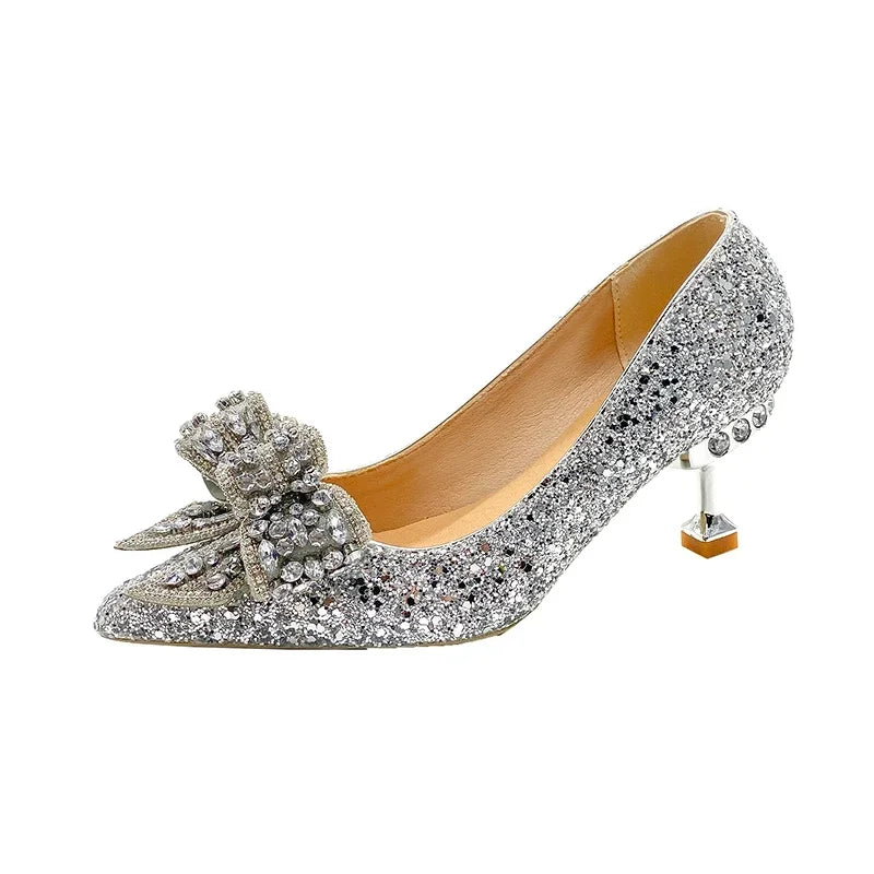 Luxury Women’s Wedding High Heels – Buckle Shoes in Gold, Silver & Red