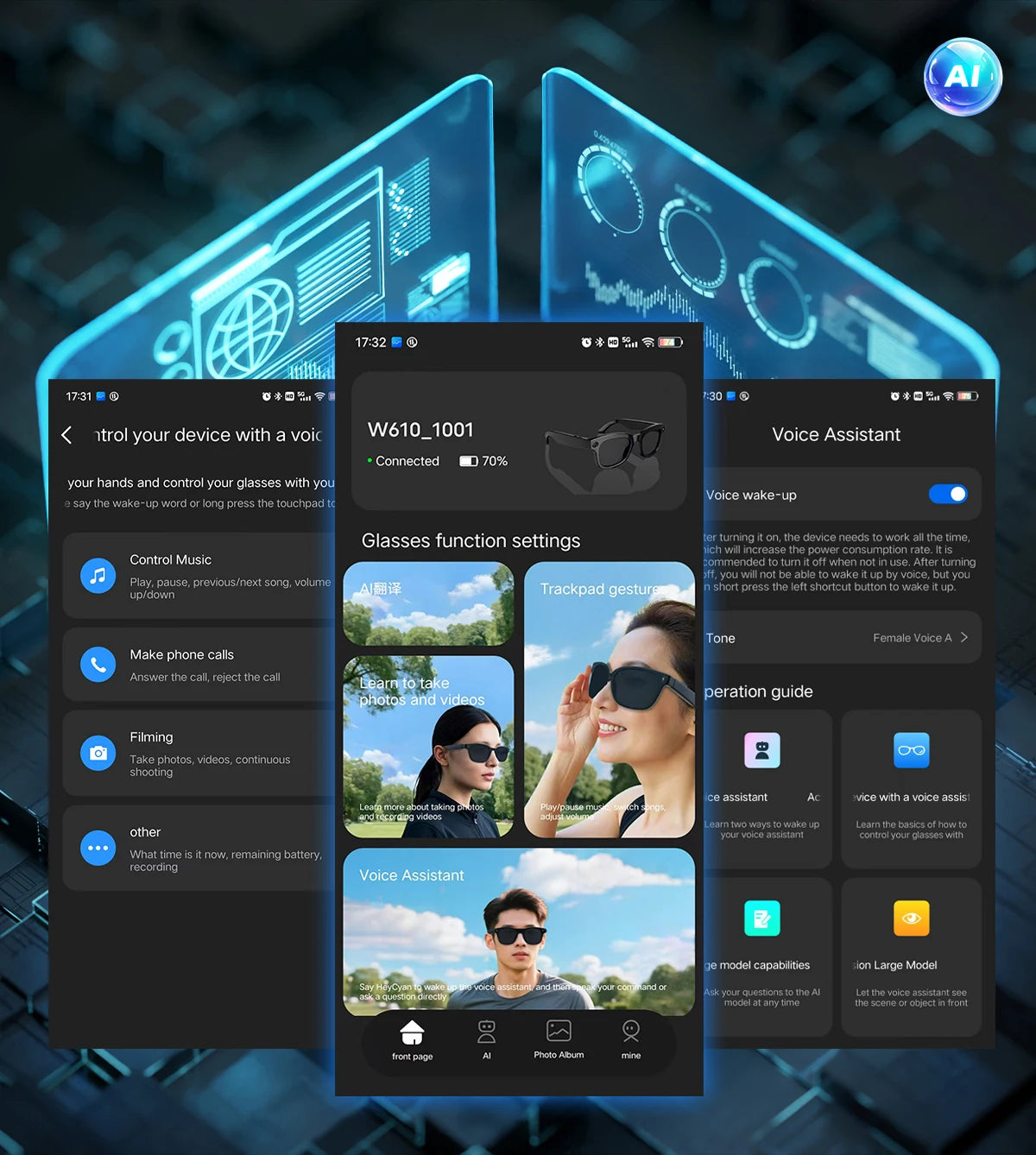 AI Smart Glasses with Camera, Bluetooth & Translation