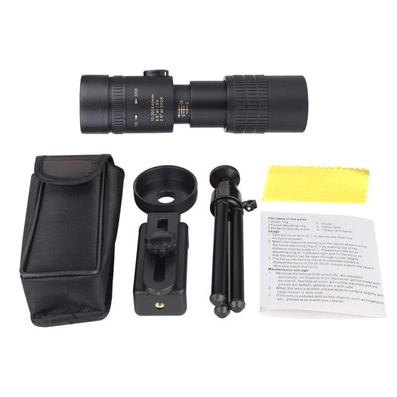 10-300x40 HD Zoom Monocular Telescope – Long Range High Power Prism Scope for Camping & Outdoor Adventures