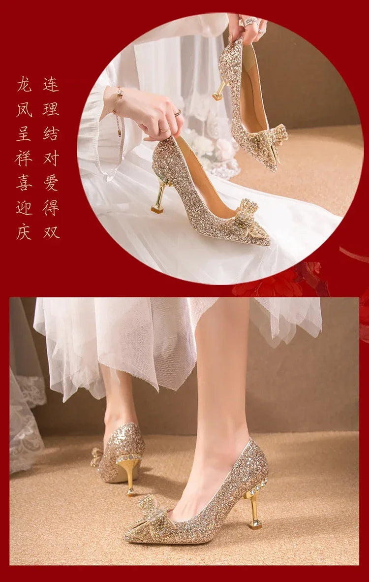 Luxury Women’s Wedding High Heels – Buckle Shoes in Gold, Silver & Red