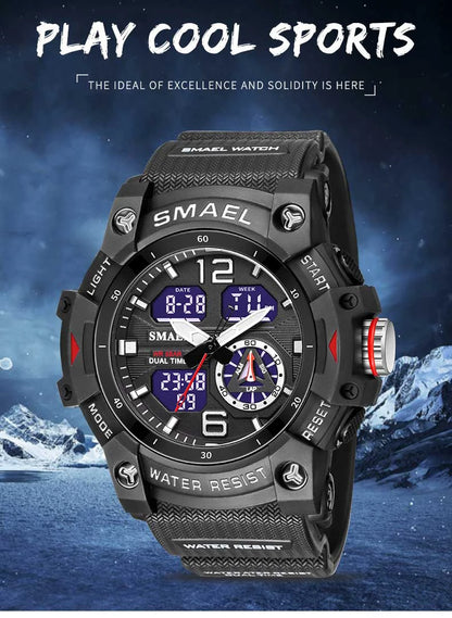 SMAEL Men’s Military Sport Digital Watch – Waterproof Dual Time LED with Alarm & Stopwatch