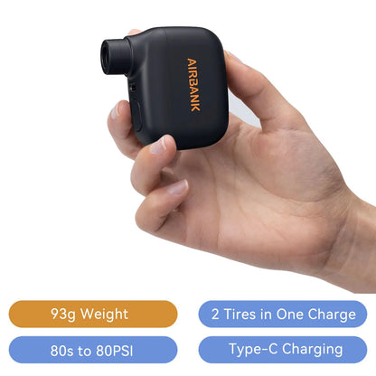 Hand holding a black Airbank device with product features displayed below.