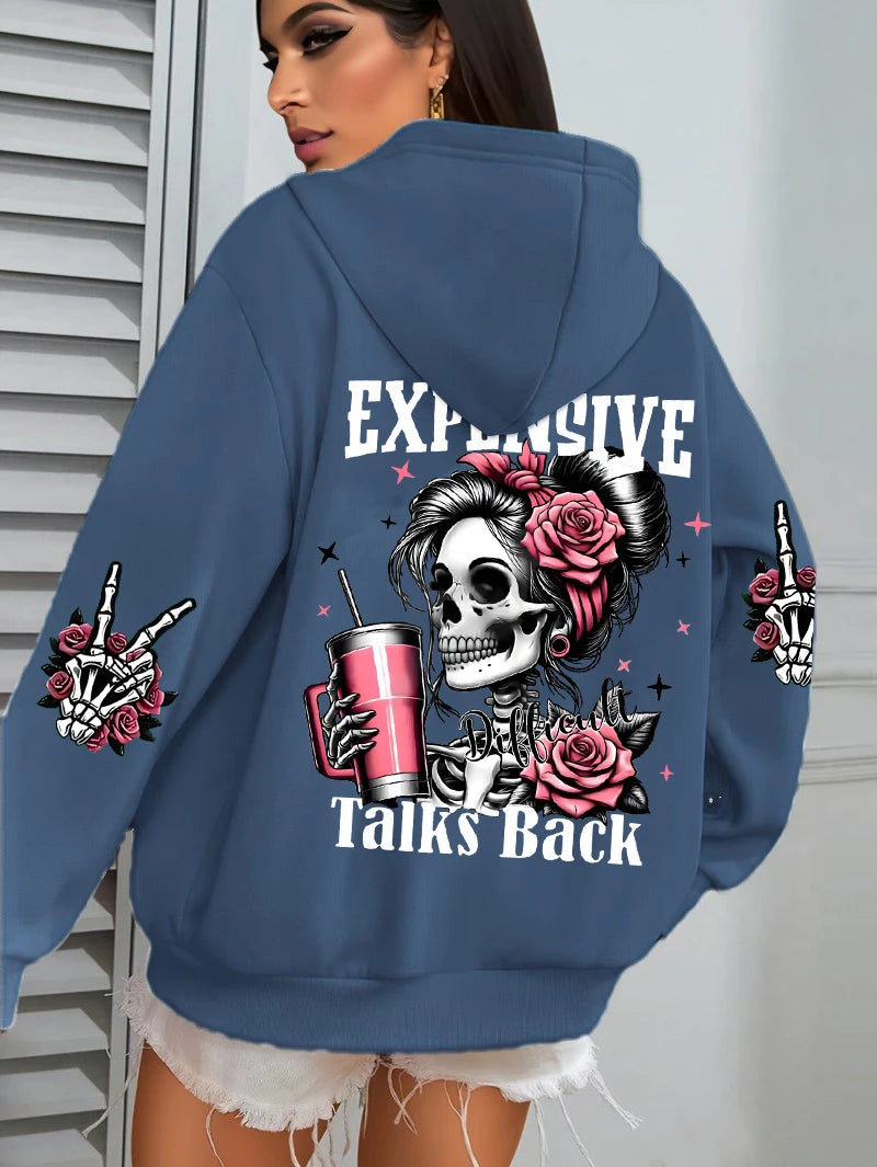 Women Funny Printing Hoodie – Loose Multicolor Fleece Hoody