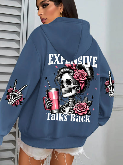 Women Funny Printing Hoodie – Loose Multicolor Fleece Hoody