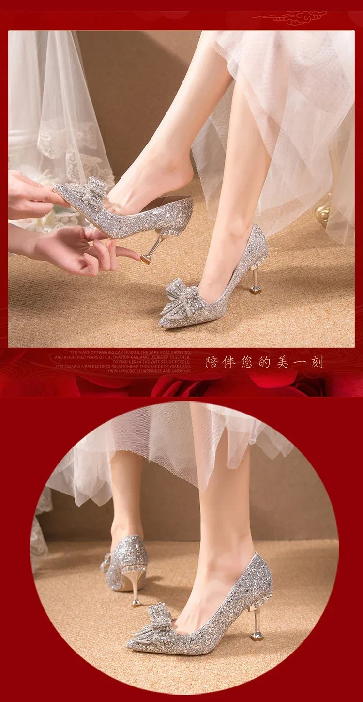 Luxury Women’s Wedding High Heels – Buckle Shoes in Gold, Silver & Red