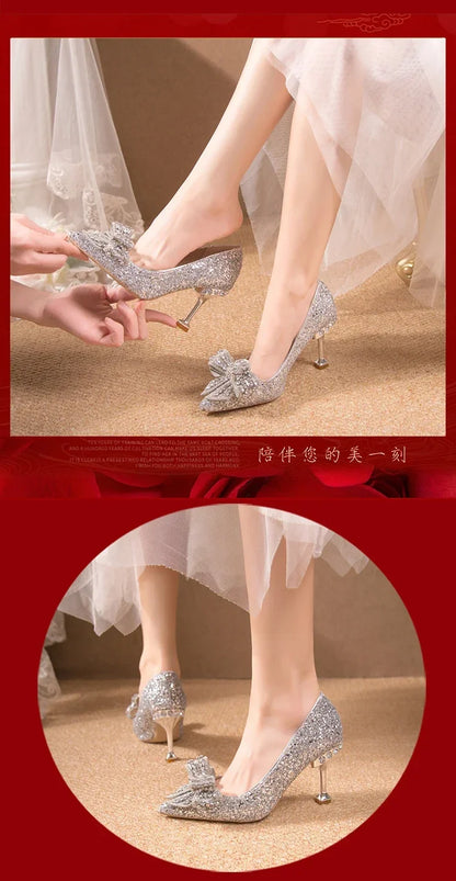 Luxury Women’s Wedding High Heels – Buckle Shoes in Gold, Silver & Red