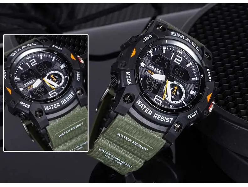 SMAEL Men’s Military Sport Digital Watch – Waterproof Dual Time LED with Alarm & Stopwatch