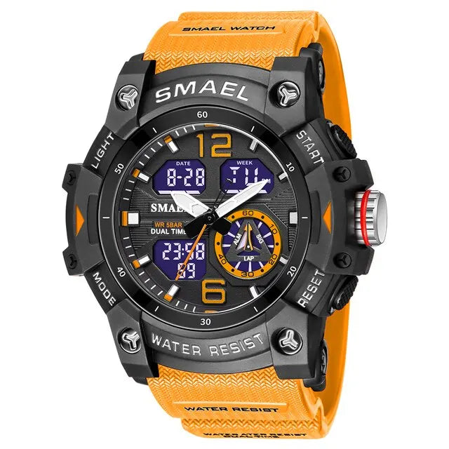 SMAEL Men’s Military Sport Digital Watch – Waterproof Dual Time LED with Alarm & Stopwatch