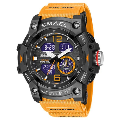 SMAEL Men’s Military Sport Digital Watch – Waterproof Dual Time LED with Alarm & Stopwatch