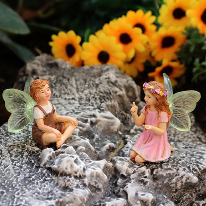 2PCS Cute Whispering Fairy Garden Resin Ornaments