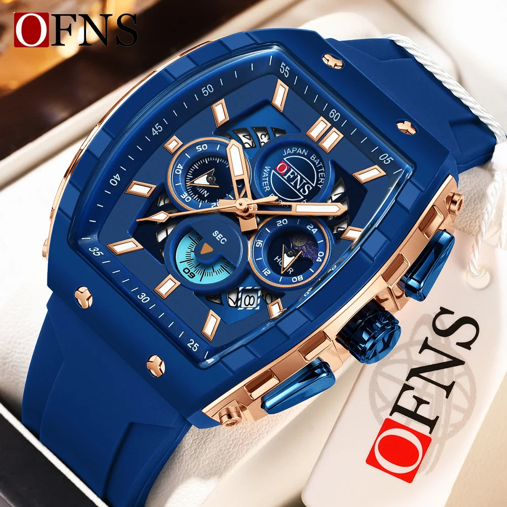 OFNS Men’s Quartz Chronograph Watch – Waterproof Luminous Sports Watch with Silicone Strap