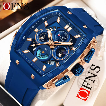 OFNS Men’s Quartz Chronograph Watch – Waterproof Luminous Sports Watch with Silicone Strap