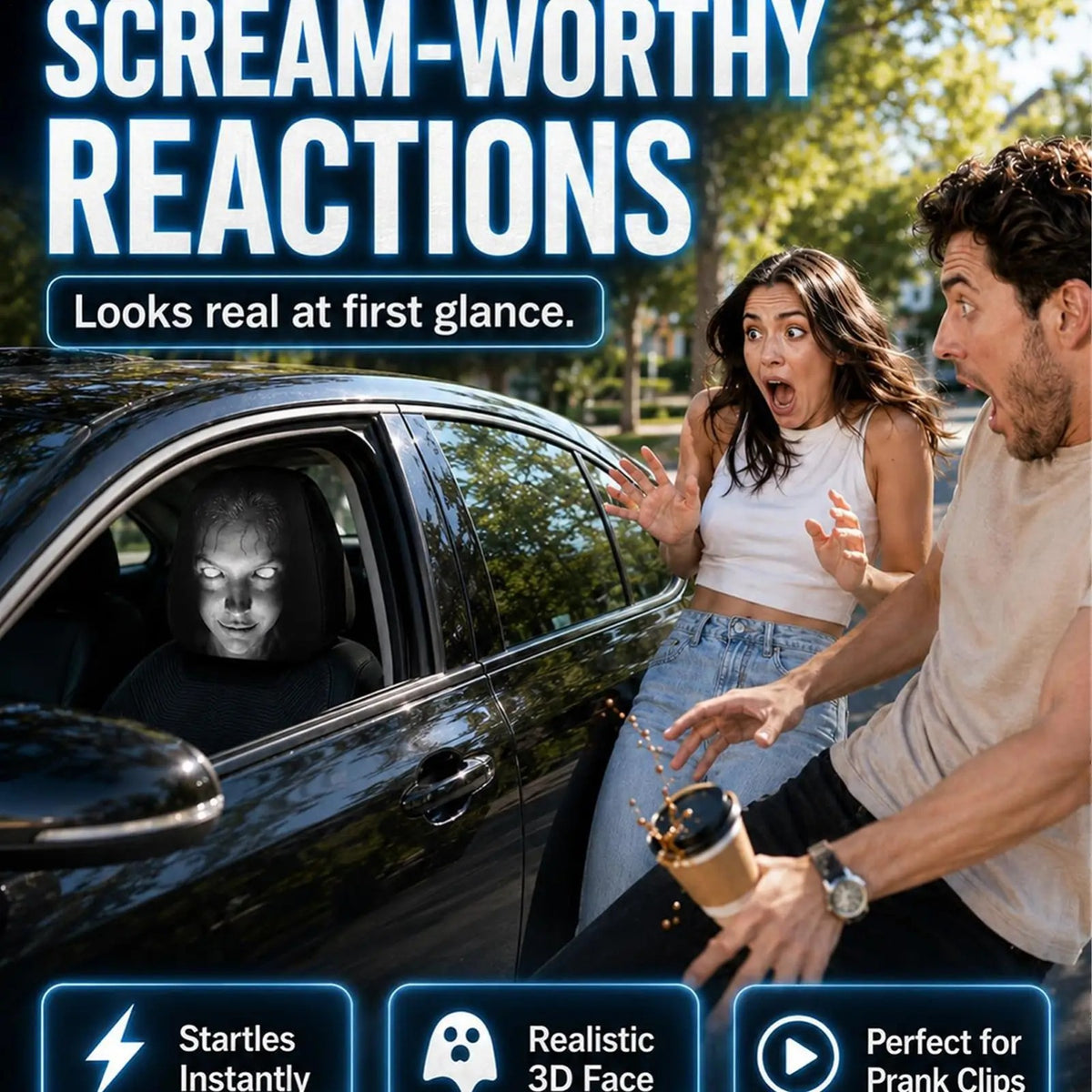 Horror Car Headrest Covers 2-Pack for Halloween